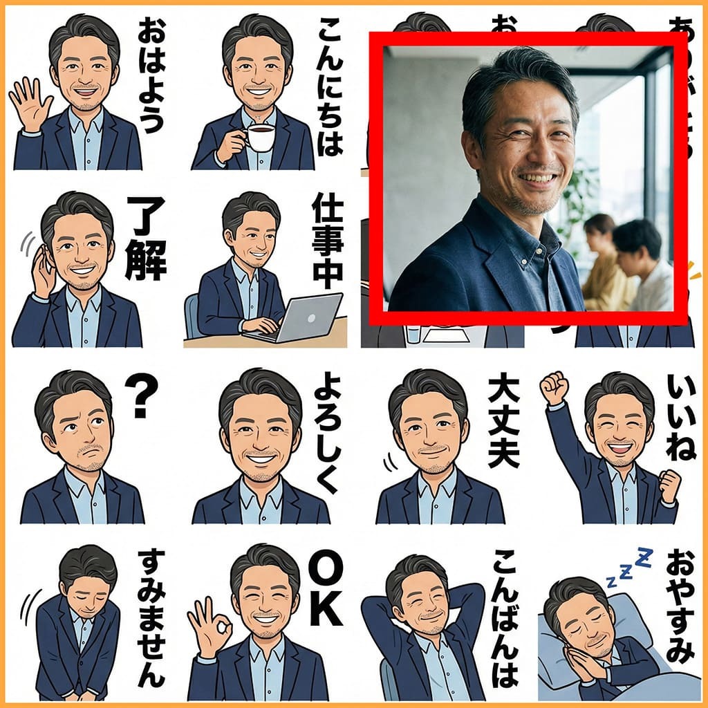上司の似顔絵スタンプ制作事例
